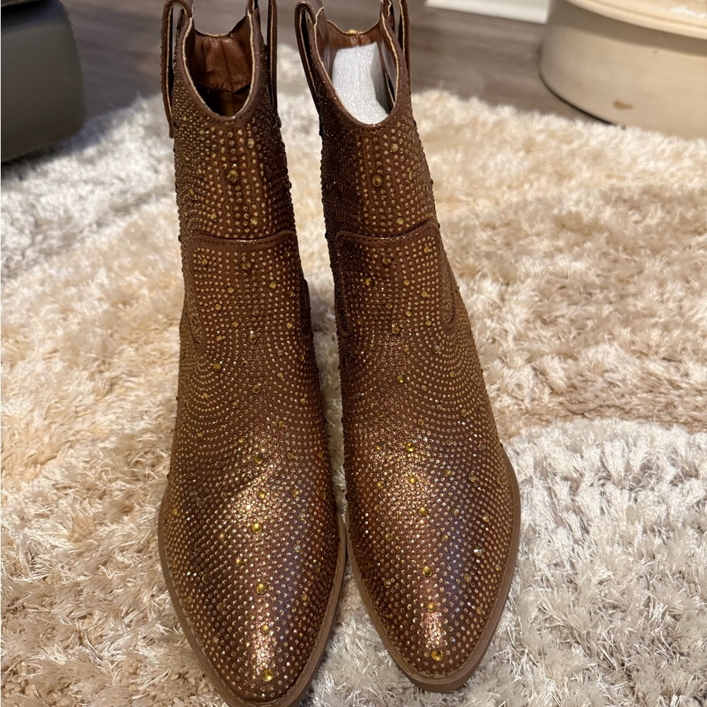Brown Studded Women's  Cowgirl Ankle Boots Brand New
